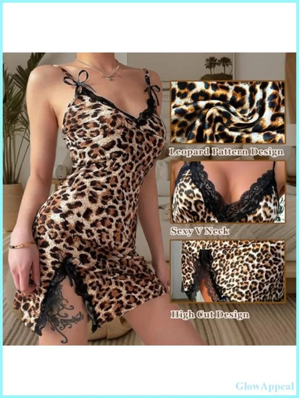 Women's Lace Chemise V-Neck Satin Nightgown Thigh High Slit Sleep Dress